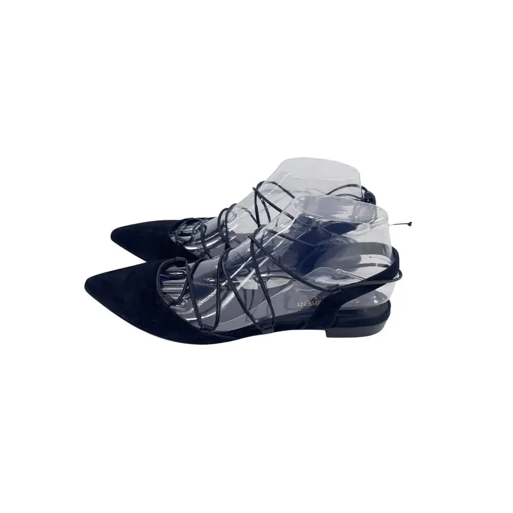 Saint Laurent Black Suede Lace Up Gladiator Pointed Toe Ballet Flats EU 37.5 YSL